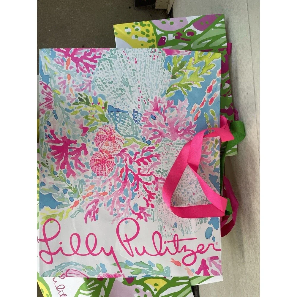 Lilly Pulitzer Shopping Gift Bag Lot Assorted Sizes Floral Flamingo Pink Green